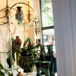 Another window setting featuring a collection of Japanese Kyoto pottery (lamps by Stiffel).