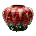 Awaji Art Pottery Vase with Uber-cool Frothy Stalactite Glaze
** Circa 1930
** Freely flowing construction. Throw rings left pronounced, shoulders pinched, glaze thickly applied and layered, yet masterfully controlled.
** H: 6, Depth: 7
** $2,500