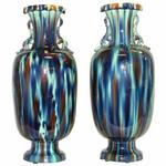 Large Pair Japanese Antique Kyoto Vases
** Circa 1900
** In three color glaze with foliage supported ring handles.
** Height: 25
** $9,500